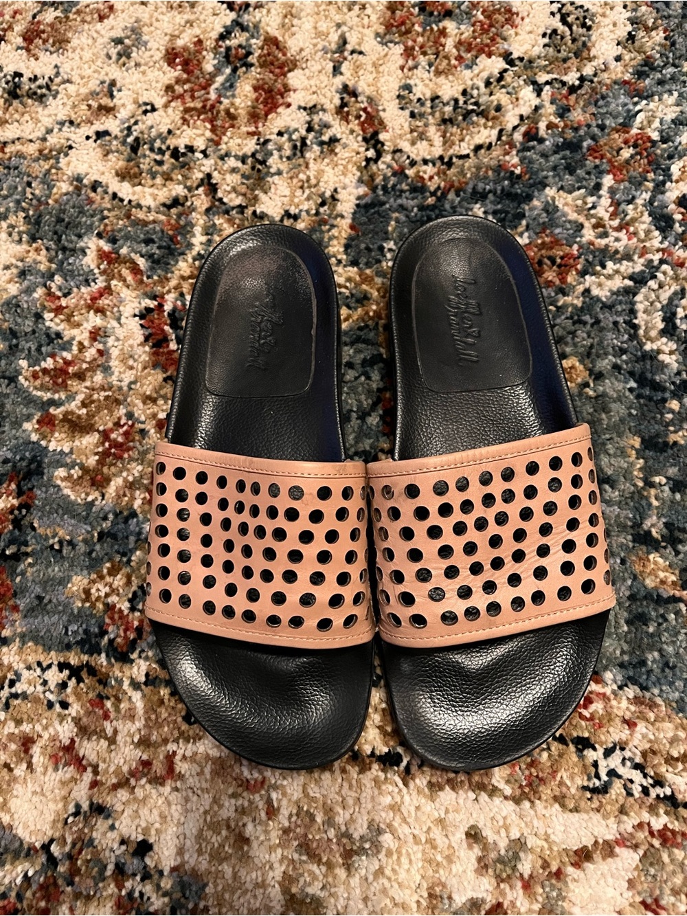 loeffler randall Perforated Slide Sandals in Brown and Black